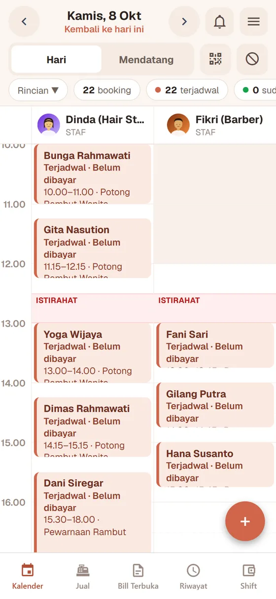 Kalender per staf — akun demo Membr