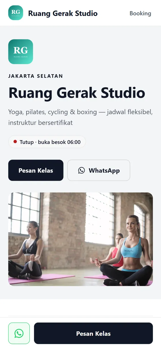 Halaman depan — Ruang Gerak Studio (contoh jadwal sesi)