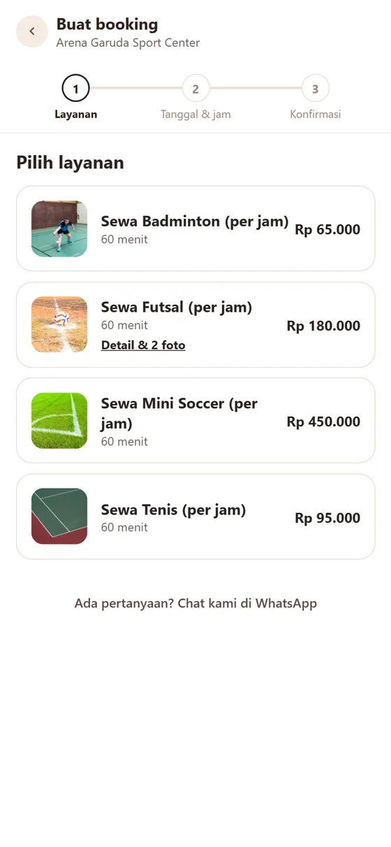 Pilih lapangan — Arena Garuda Sport Center