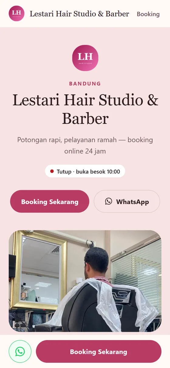 Halaman booking pelanggan di HP