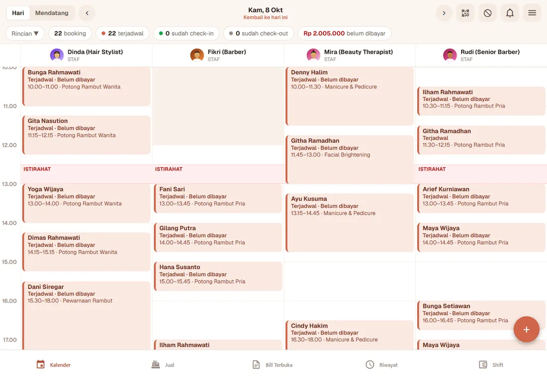 Kalender booking di tablet